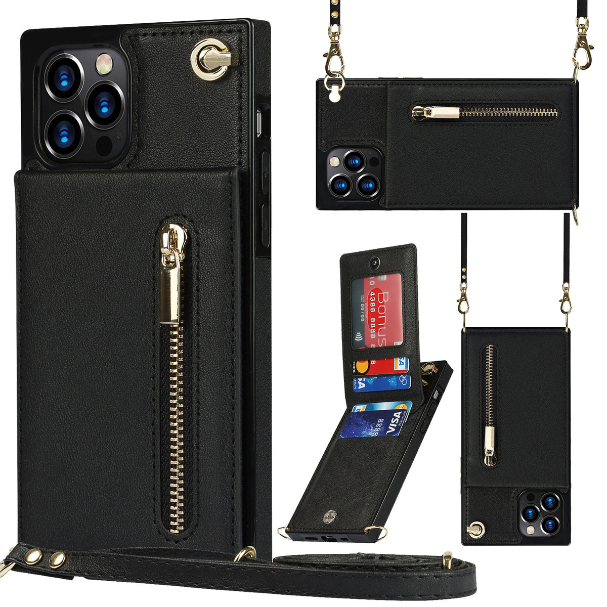 Leather phone case with crossbody strap, image 1