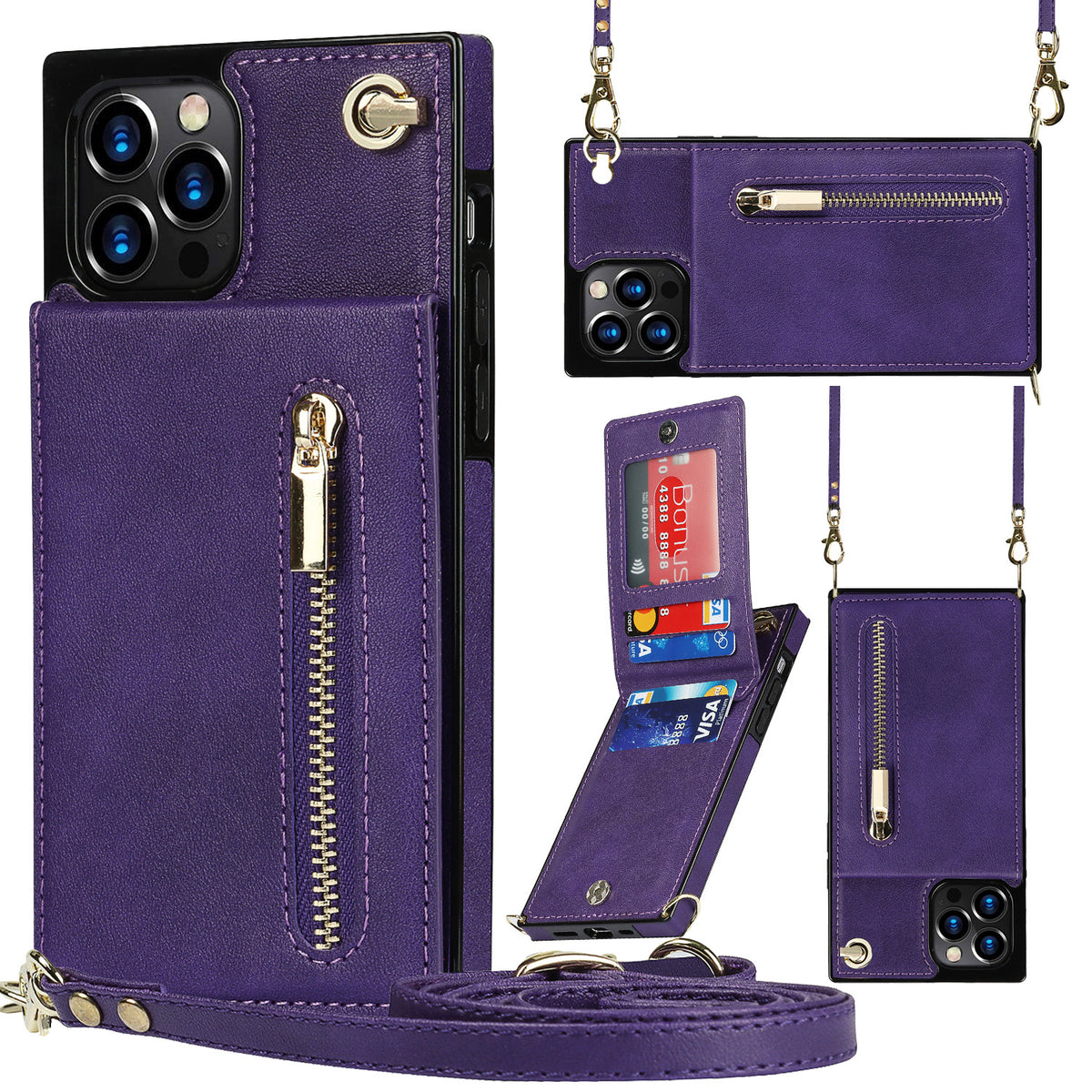Leather phone case with crossbody strap, image 4