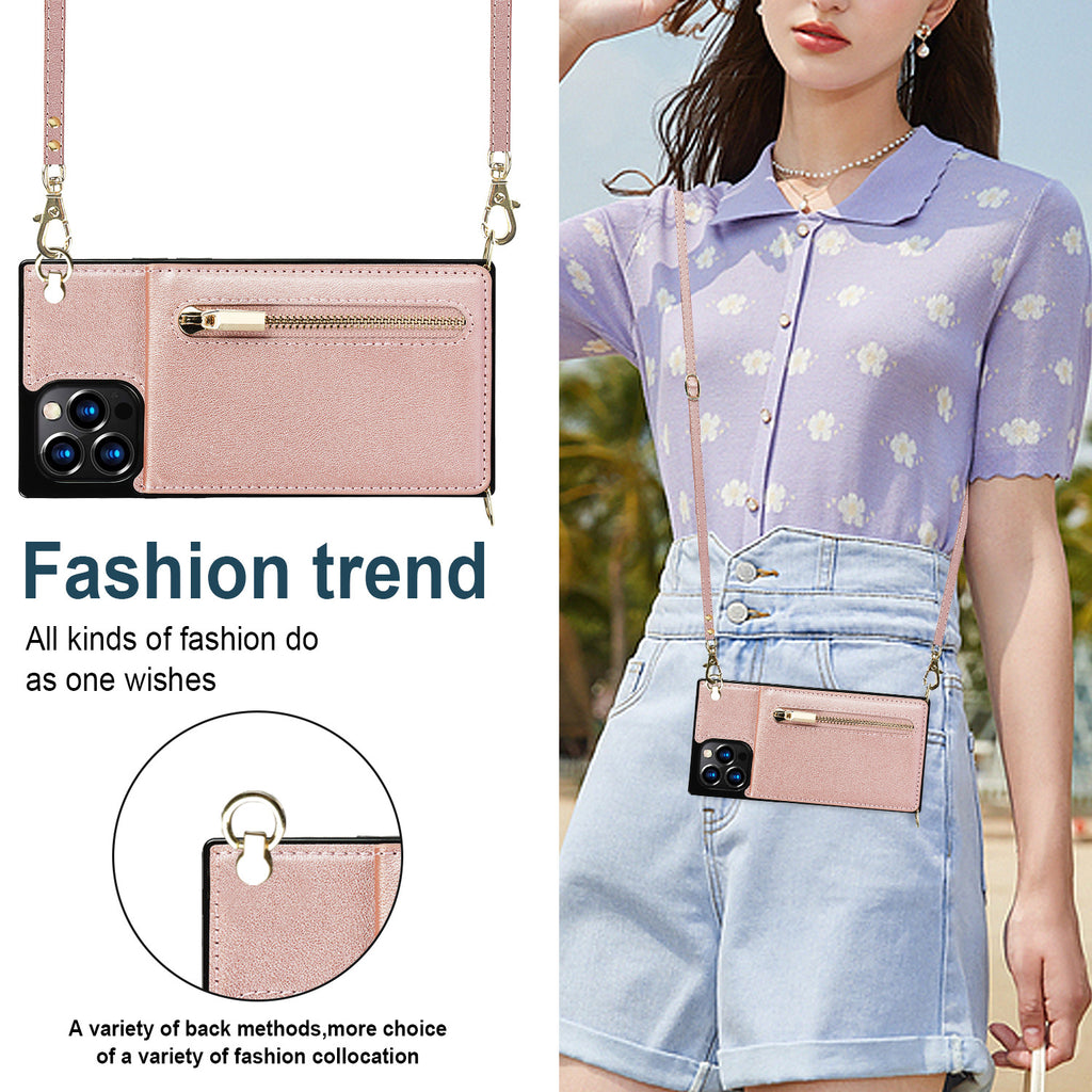 Leather phone case with crossbody strap, image 6