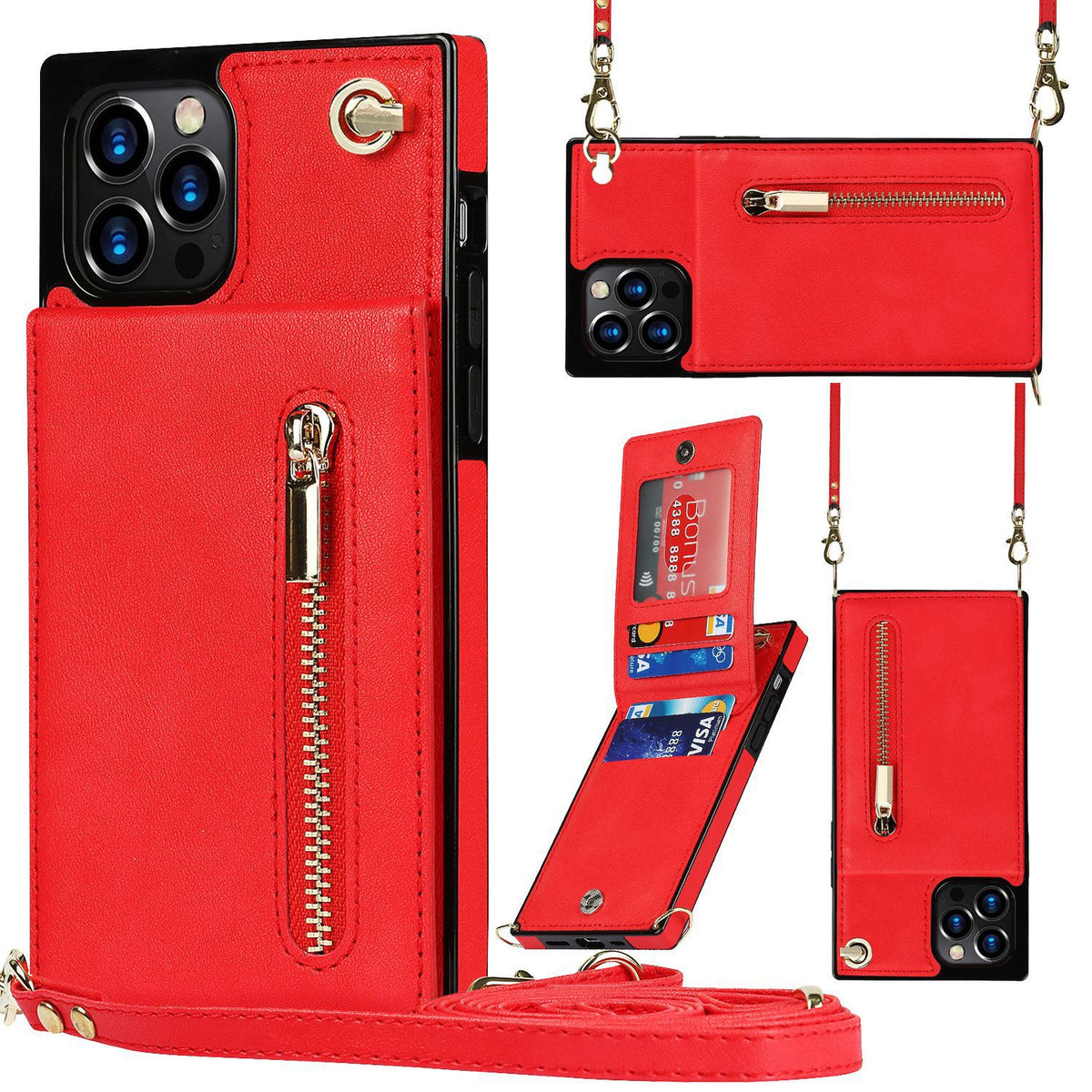 Leather phone case with crossbody strap, image 9