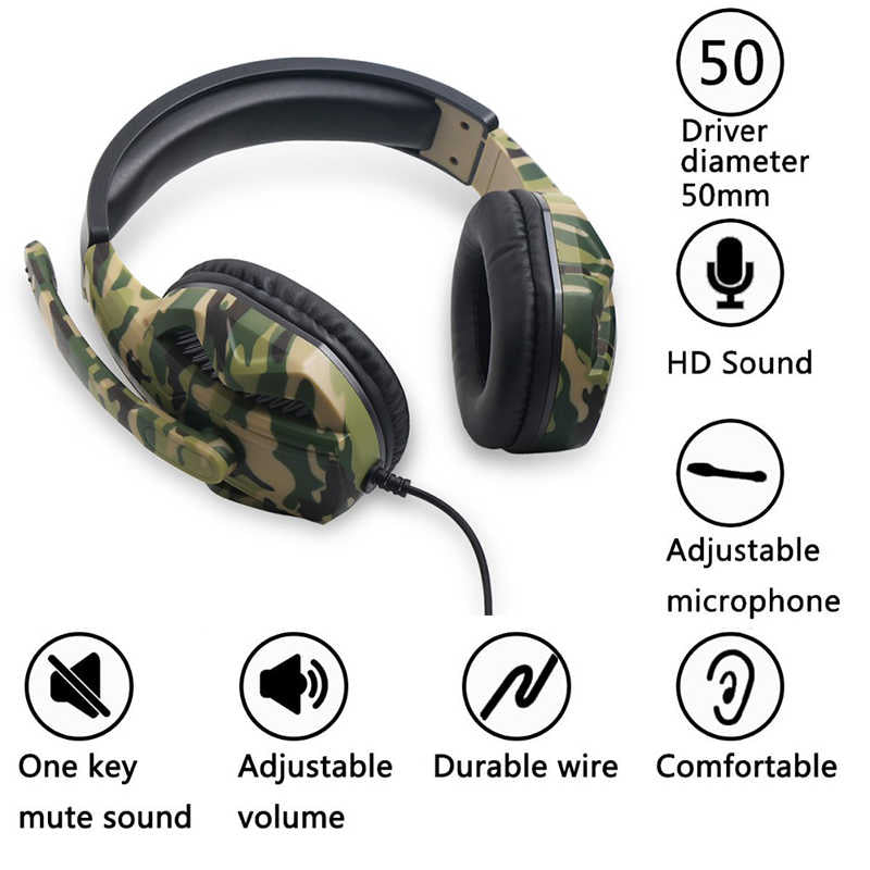 Camouflage gaming headset with microphone, image 3
