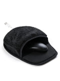 USB Heated Mouse Pad with Plush Hand Warmer Cover in Black — product shot on white