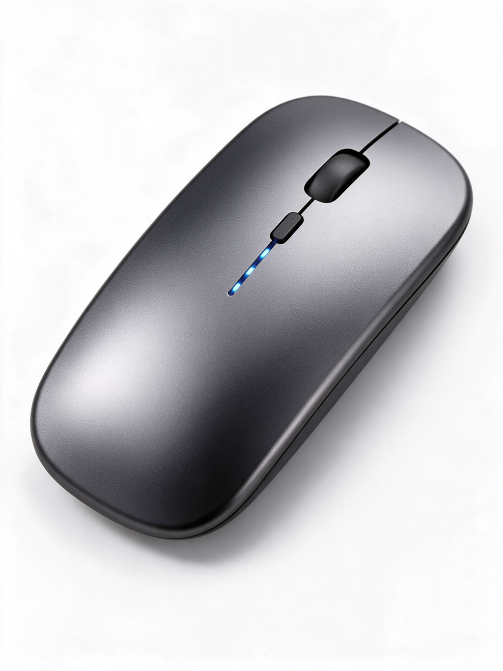 Silent Wireless Mouse in Metal Grey, battery display — product shot on white