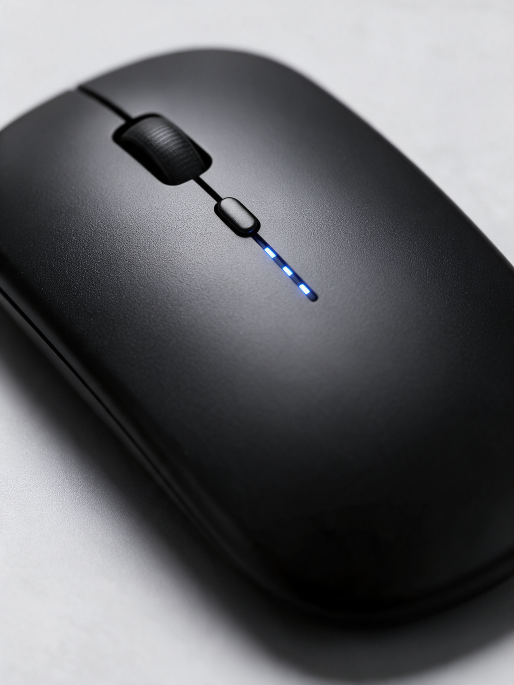 Silent Wireless Mouse — close-up of scroll wheel, button and battery level indicator