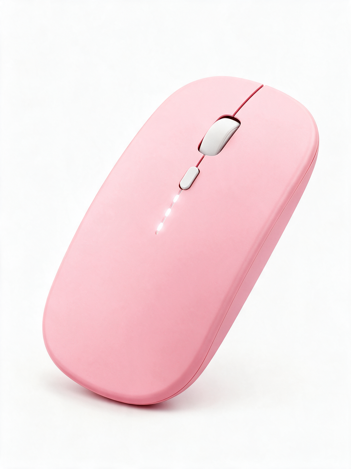 Silent Wireless Mouse in Pink, battery display — product shot on white