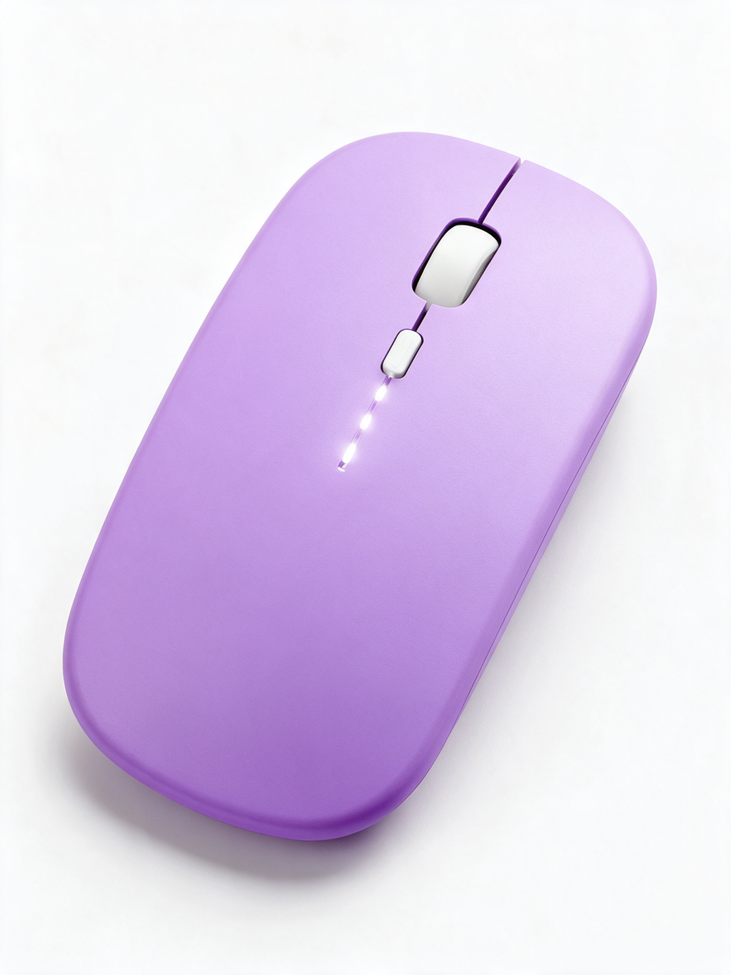 Silent Wireless Mouse in Purple, battery display — product shot on white