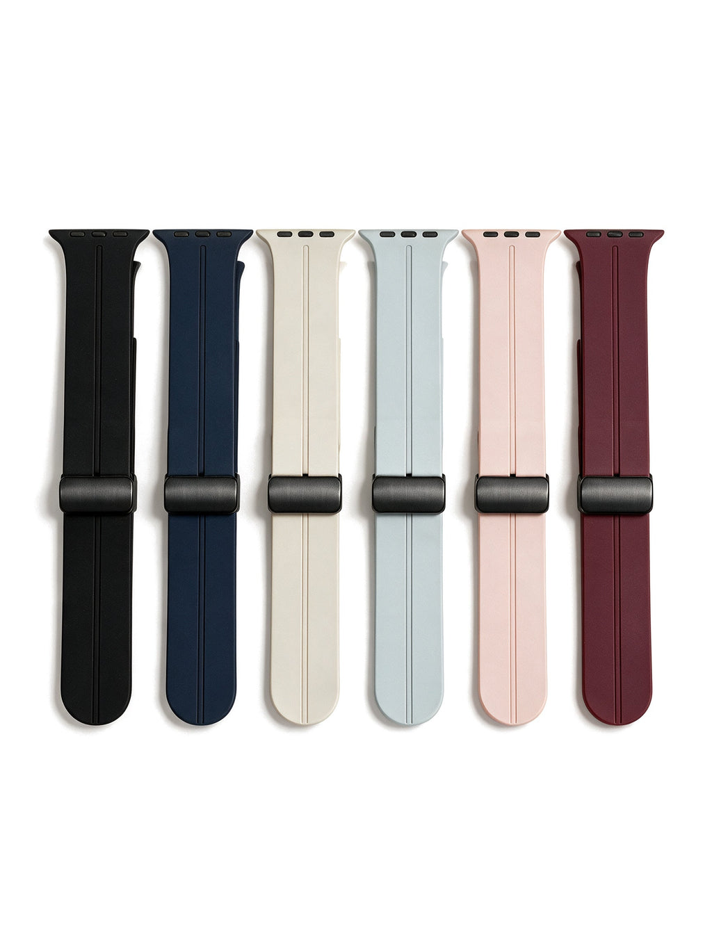 Magnetic Silicone Strap — all six colours side by side