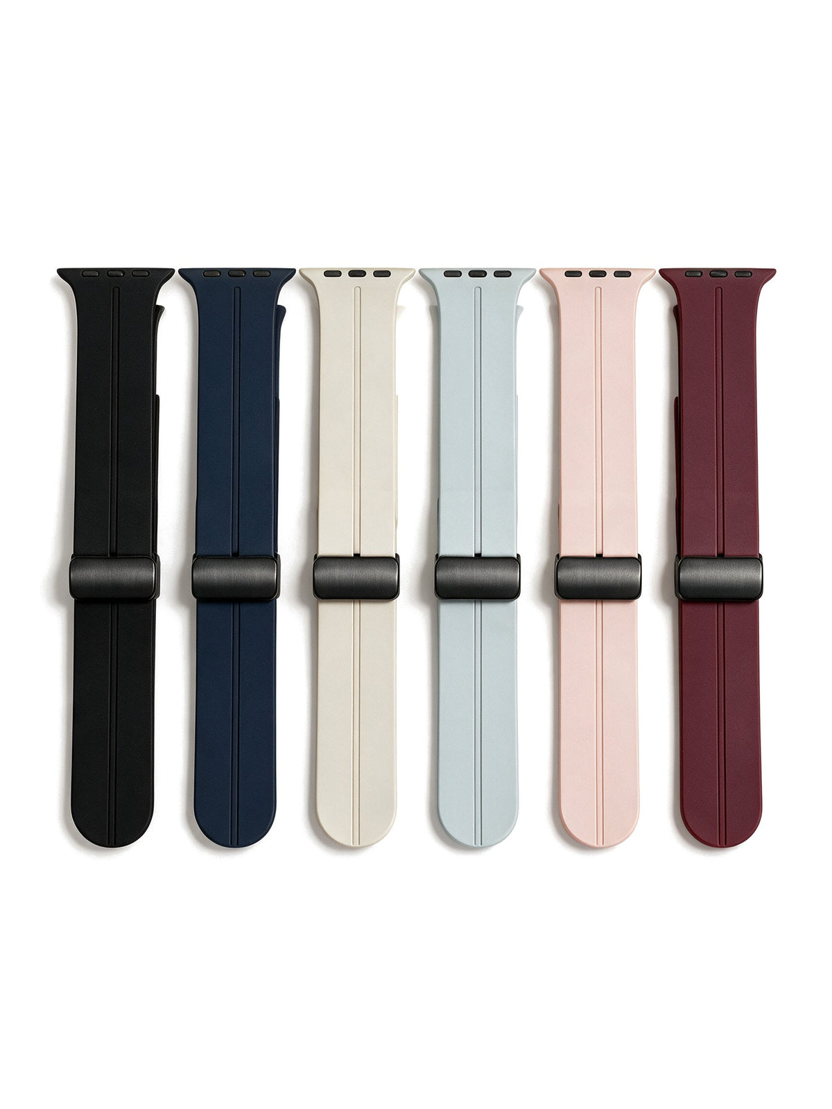 Magnetic Silicone Strap — all six colours side by side