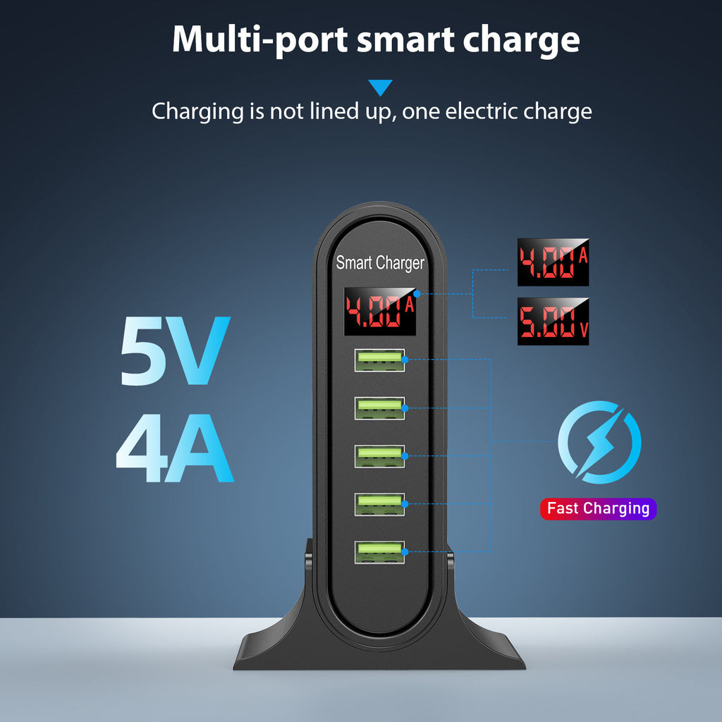 USB charger with 5 ports and LED display, image 2