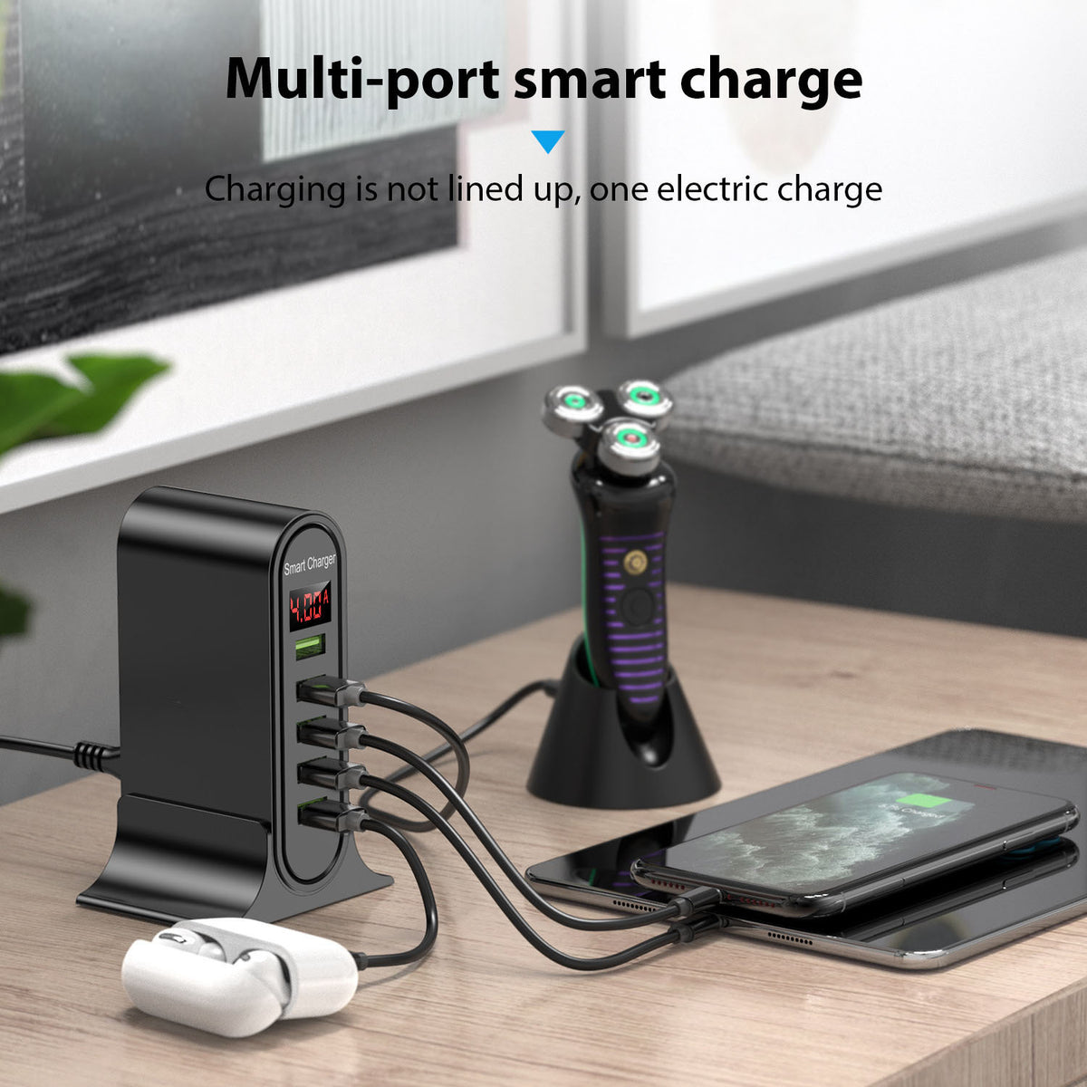 USB charger with 5 ports and LED display, image 3