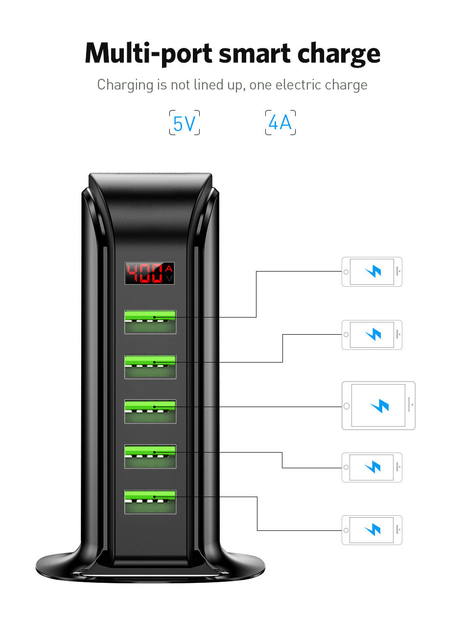 USB charger with 5 ports and LED display, image 6