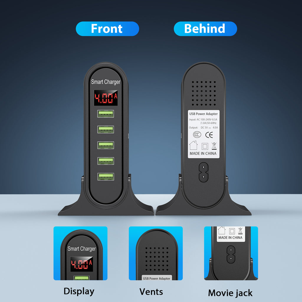 USB charger with 5 ports and LED display, image 8