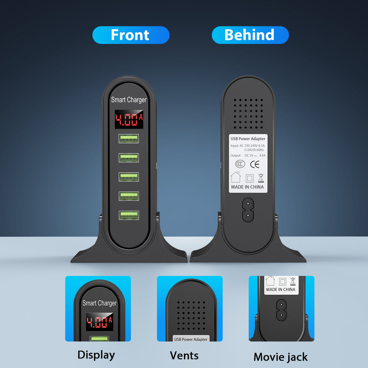USB charger with 5 ports and LED display, image 8