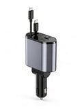 4-in-1 Retractable Car Charger in USB-C + Lightning — product shot on white