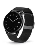Round Smart Watch in Black with mesh strap — product shot on white