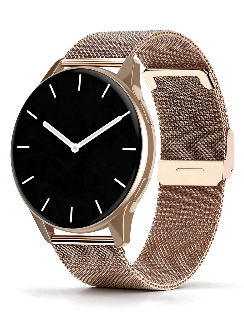 Round Smart Watch in Gold with mesh strap — product shot on white