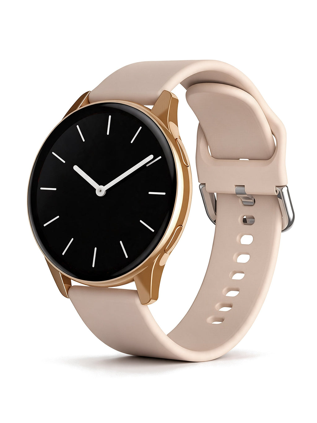 Round Smart Watch in Gold with silicone strap — product shot on white